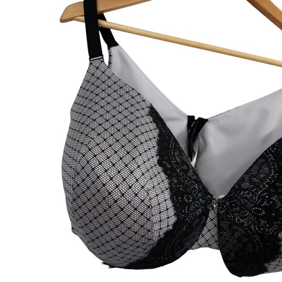 Cacique Lightly Lined Full Coverage Underwire Bra Size 44F Black White Lace - Picture 3 of 10